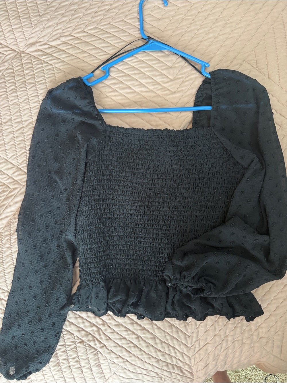 Lush Black Smocked Puff-Sleeve Blouse